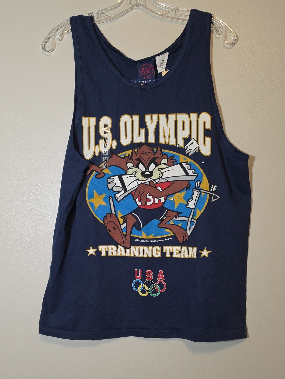 Vintage USA Olympic Training Team Navy Tank with Cartoon Mascot